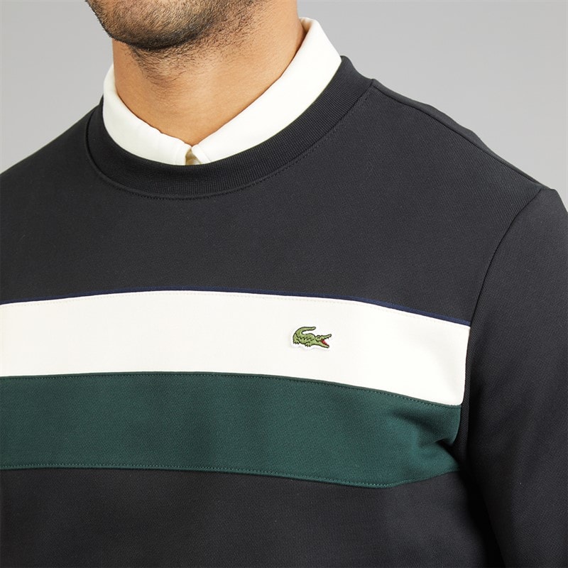 Lacoste Mens Colour Block Fleece Sweatshirt Black/White/Green - Image 3