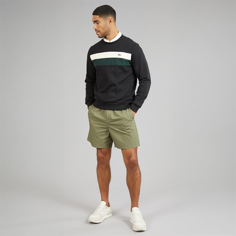 Lacoste Mens Colour Block Fleece Sweatshirt Black/White/Green - Image 4
