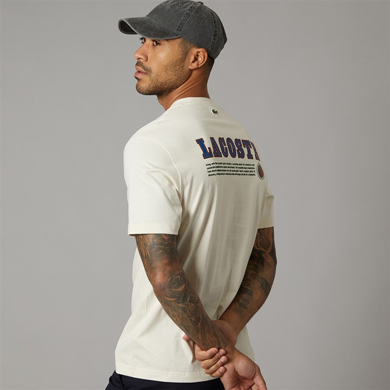 Lacoste Mens Multi Print Jersey T-Shirt Ecru White - Image 1