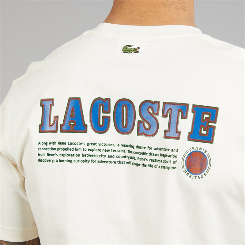 Lacoste Mens Multi Print Jersey T-Shirt Ecru White - Image 3