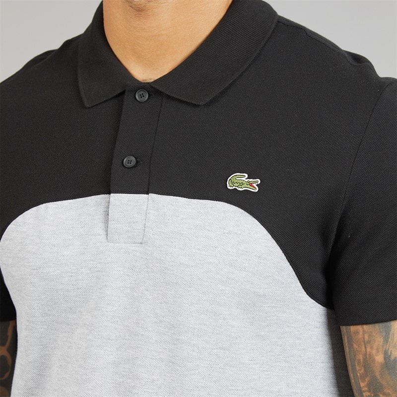 Lacoste Mens Colour Block Polo Shirt Grey Chine/Black - Image 3