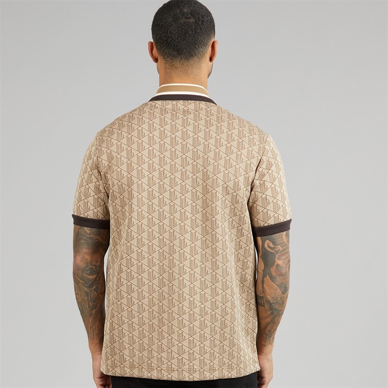 Lacoste Mens Classic Fit Monogram Jacquard Polo Shirt Beige/Brown - Image 2