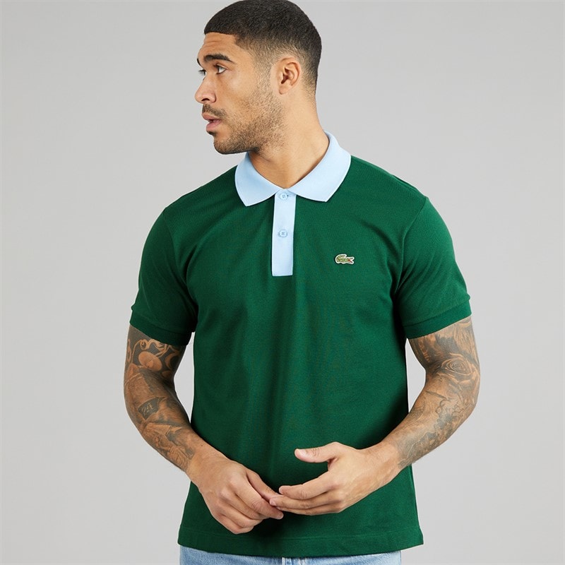Lacoste Mens Classic Fit Contrast Collar Polo Shirt Green/Blue - Image 1