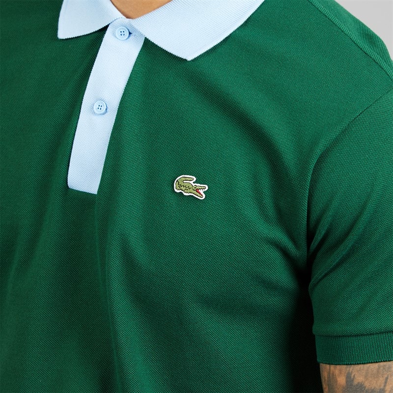Lacoste Mens Classic Fit Contrast Collar Polo Shirt Green/Blue - Image 3