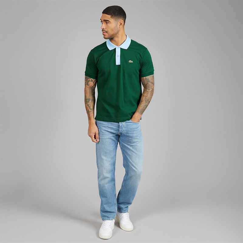 Lacoste Mens Classic Fit Contrast Collar Polo Shirt Green/Blue - Image 4