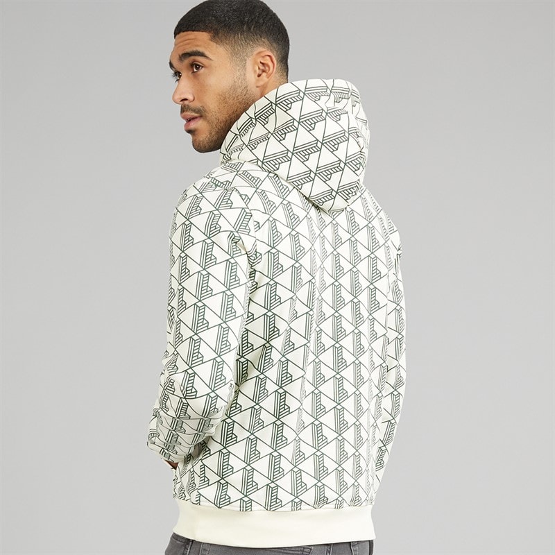 Lacoste Mens Monogram Fleece Hoodie White/Green - Image 2