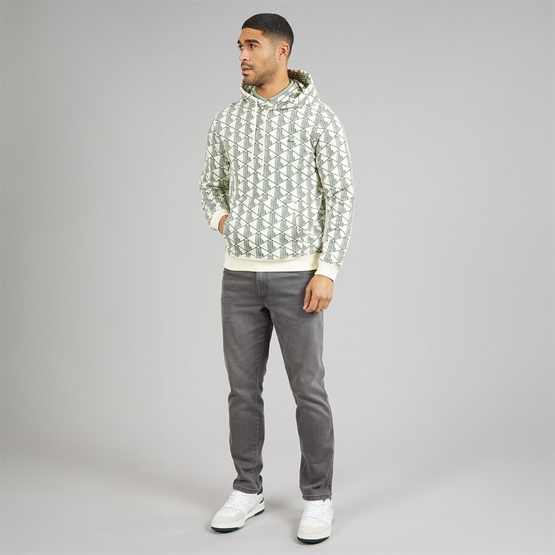 Lacoste Mens Monogram Fleece Hoodie White/Green - Image 4