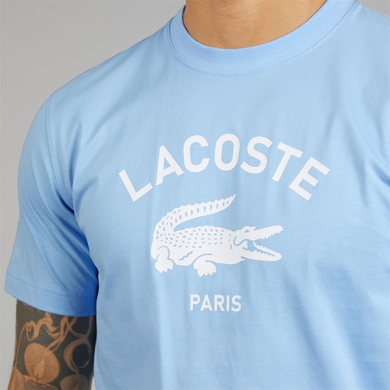 Lacoste Mens Signature Print T-Shirt Pale Blue - Image 3
