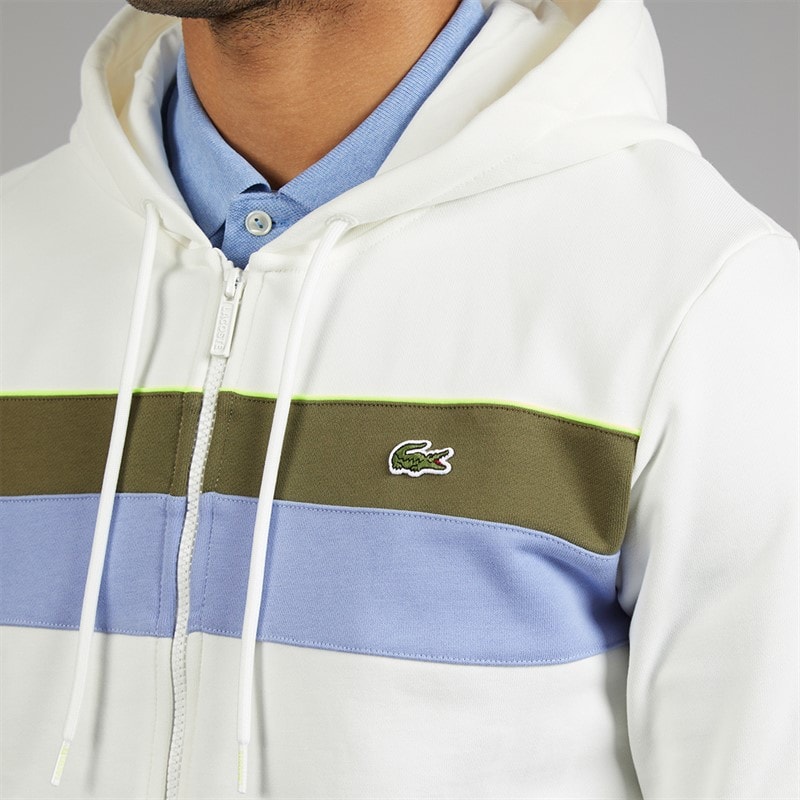 Lacoste Mens Zipped Colour Block Hoodie White/Khaki Green/Purple - Image 3
