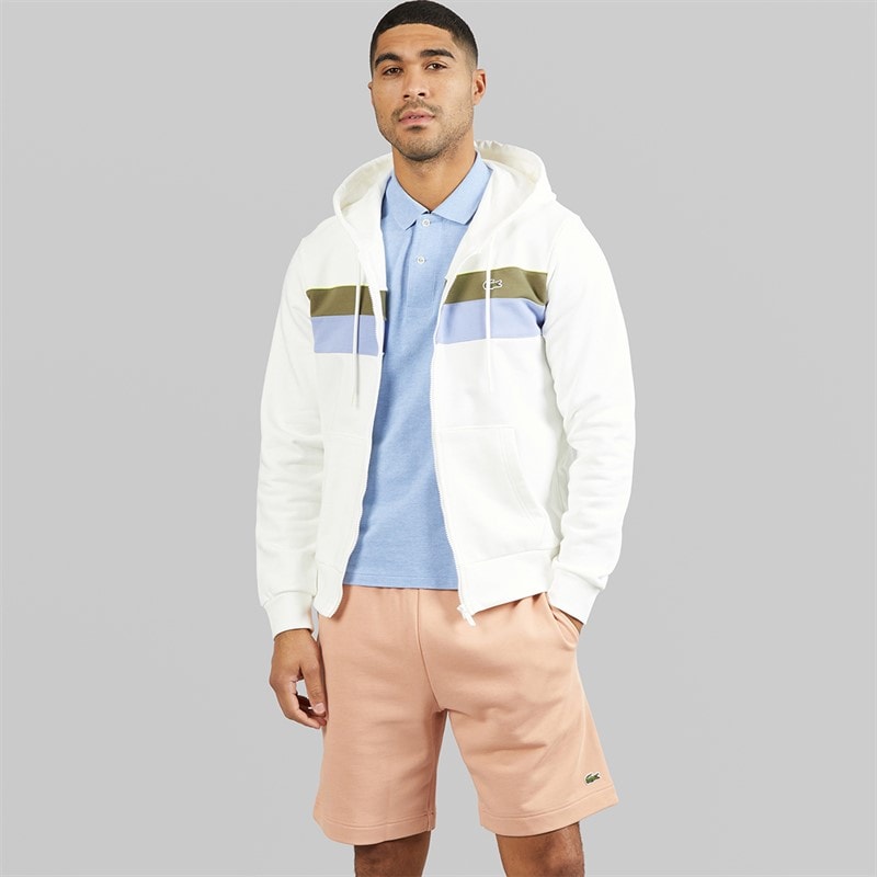 Lacoste Mens Zipped Colour Block Hoodie White/Khaki Green/Purple - Image 5