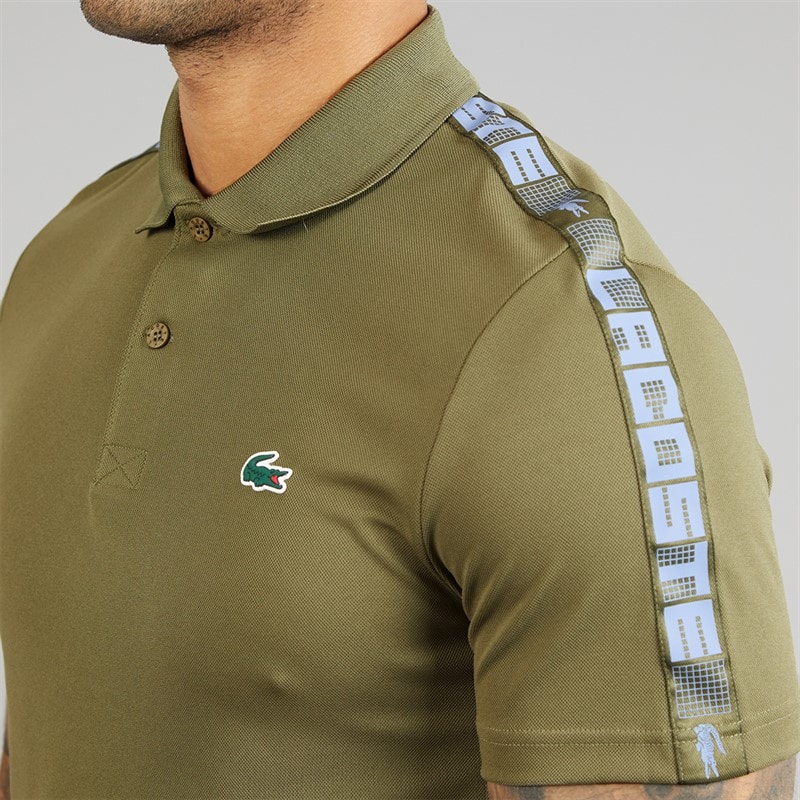 Lacoste Mens Branded Stripe Polo Shirt Khaki Green - Image 3