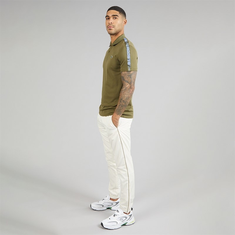 Lacoste Mens Branded Stripe Polo Shirt Khaki Green - Image 4