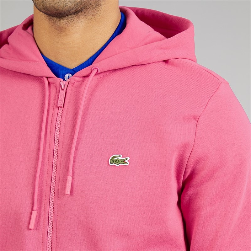 Lacoste Mens Zip Through Fleece Hoodie Pink - Image 3