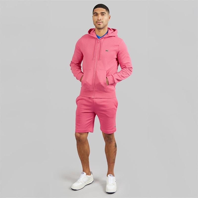Lacoste Mens Zip Through Fleece Hoodie Pink - Image 4