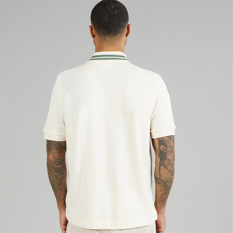 Lacoste Mens Classic Fit Stripe Collar Polo Shirt Ecru White - Image 2
