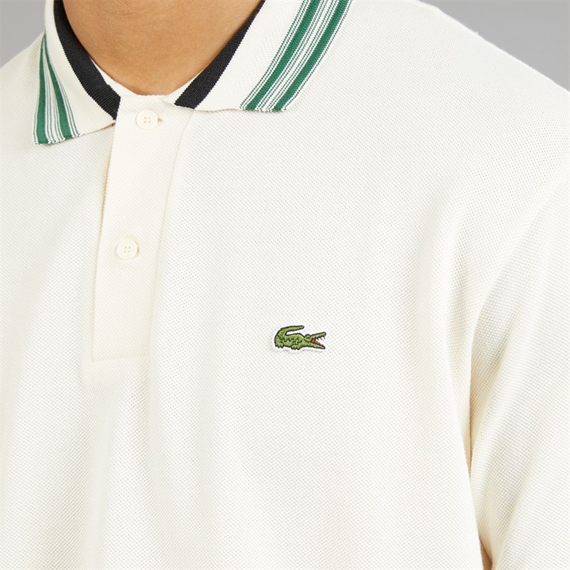 Lacoste Mens Classic Fit Stripe Collar Polo Shirt Ecru White - Image 3