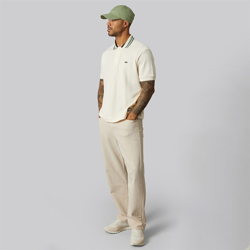 Lacoste Mens Classic Fit Stripe Collar Polo Shirt Ecru White - Image 4