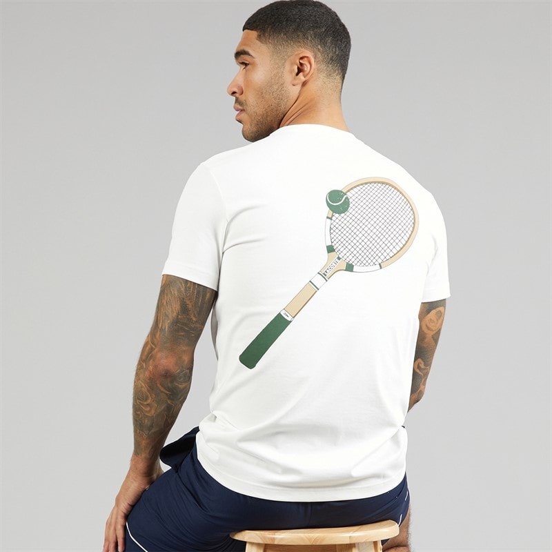 Lacoste Mens Tennis Heritage Print T-Shirt White - Image 1