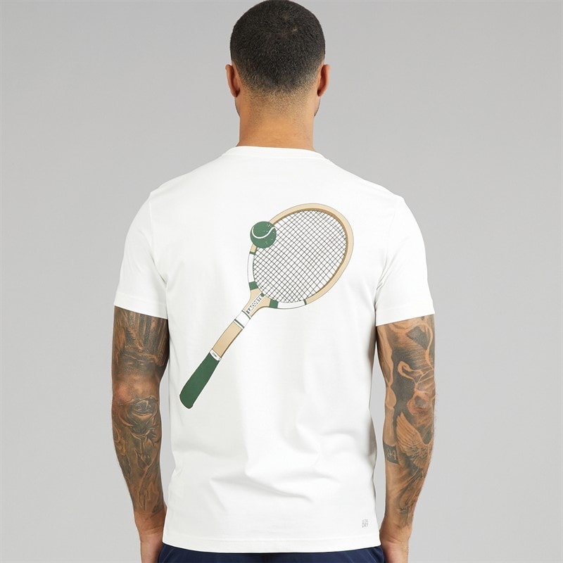 Lacoste Mens Tennis Heritage Print T-Shirt White - Image 3