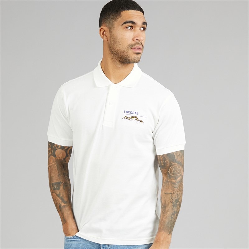 Lacoste Mens Classic Fit Embroidered Motif Polo Shirt White - Image 1