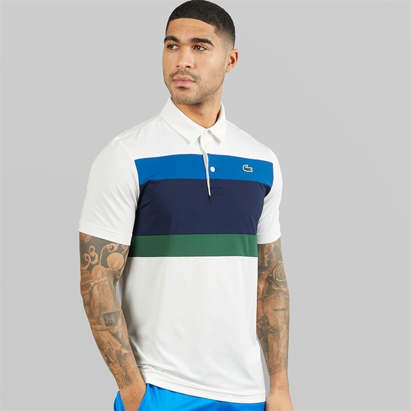 Lacoste Mens Regular Fit Colour Block Polo Shirt White/Navy Blue/Blue - Image 1