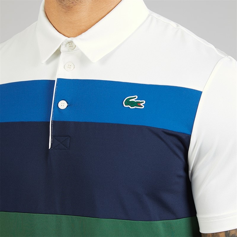 Lacoste Mens Regular Fit Colour Block Polo Shirt White/Navy Blue/Blue - Image 3