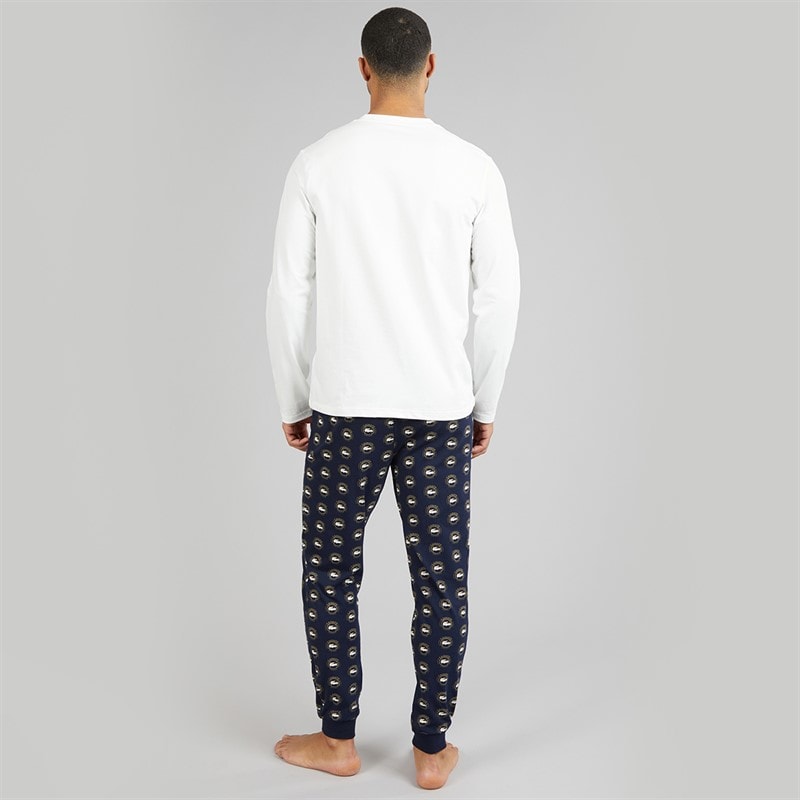 Lacoste Mens Printed Pyjama Set White/Navy Blue - Image 2