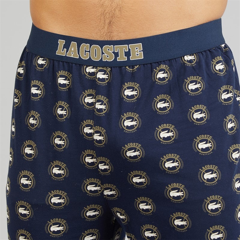 Lacoste Mens Printed Pyjama Set White/Navy Blue - Image 3