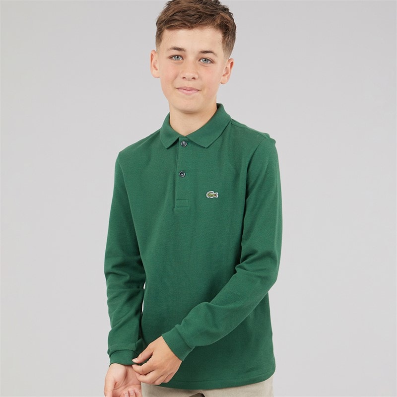 Lacoste Boys Long Sleeve Polo Shirt Vert - Image 3
