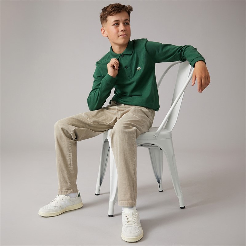 Lacoste Boys Long Sleeve Polo Shirt Vert - Image 4