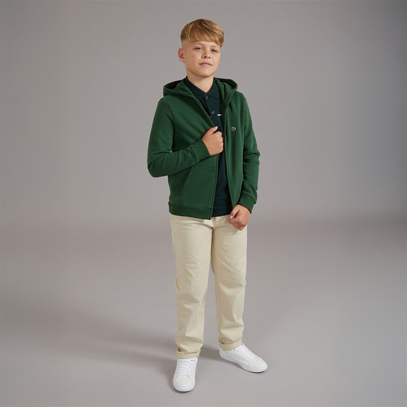 Lacoste Boys Core Fleece Full Zip Hoodie Vert - Image 3