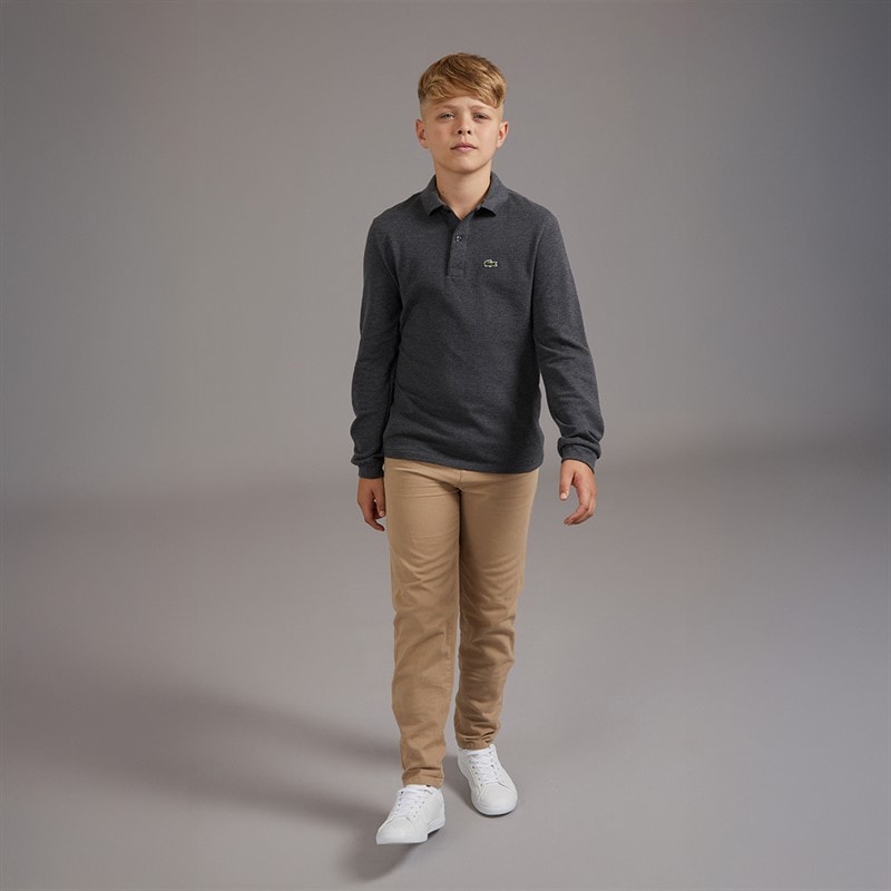 Lacoste Boys Long Sleeve Polo Shirt Bitume Chine Heather - Image 3