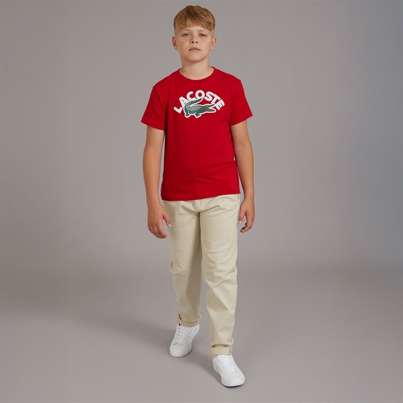 Lacoste Boys Wordmark Croc T-Shirt Lacoste Rouge - Image 3