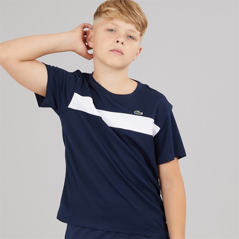 Lacoste Boys Stripe Croc T-Shirt Marine