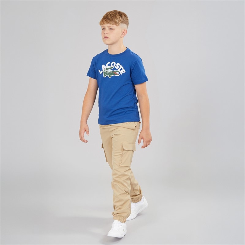 Lacoste Boys Wordmark Croc T-Shirt Bleu France - Image 3
