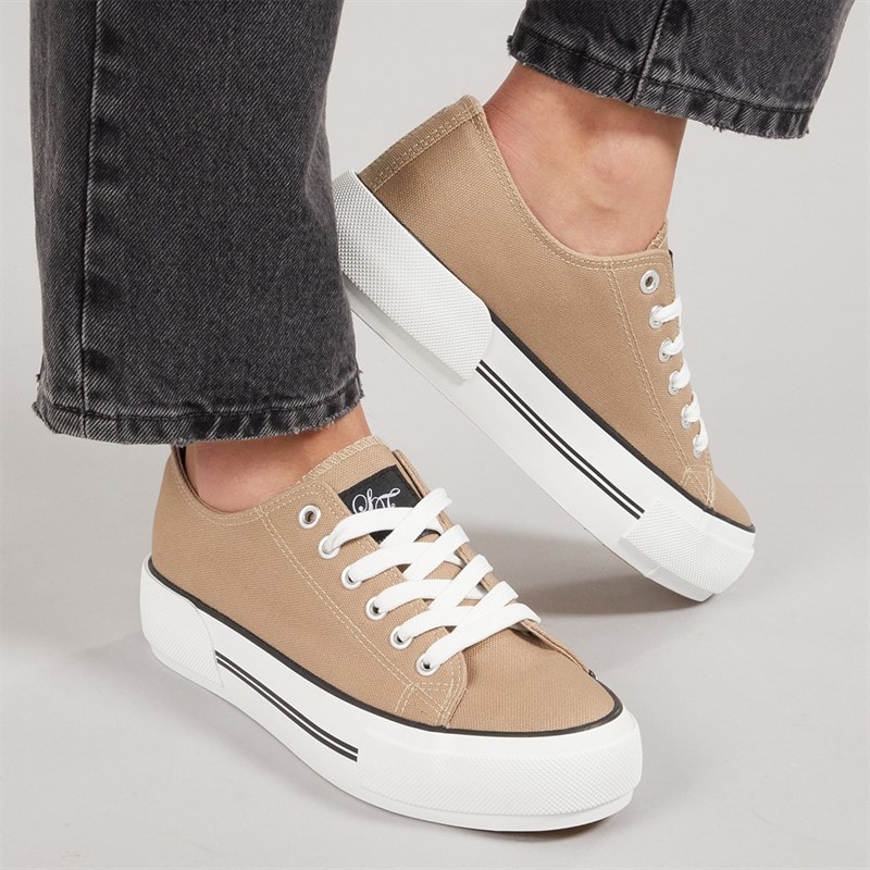 Loyalty And Faith Womens Millie Platform Canvas Trainers Sand