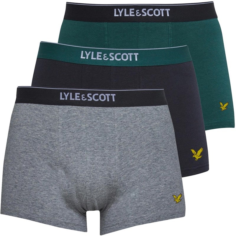 Lyle And Scott Vintage Mens Fergus Three Pack Boxers Black/Grey Marl/Pine Grove