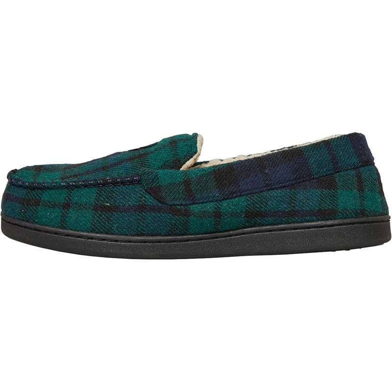 Lyle And Scott Vintage Mens Buster Moccasin Slippers Green Check - Image 2