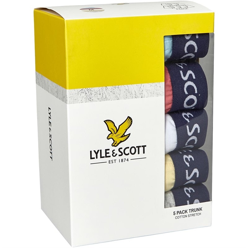 Lyle And Scott Vintage Mens Miller Five Pack Boxer Trunks Cool Blue/Tea Rose/White/French Vanilla/Light Grey Marl - Image 3