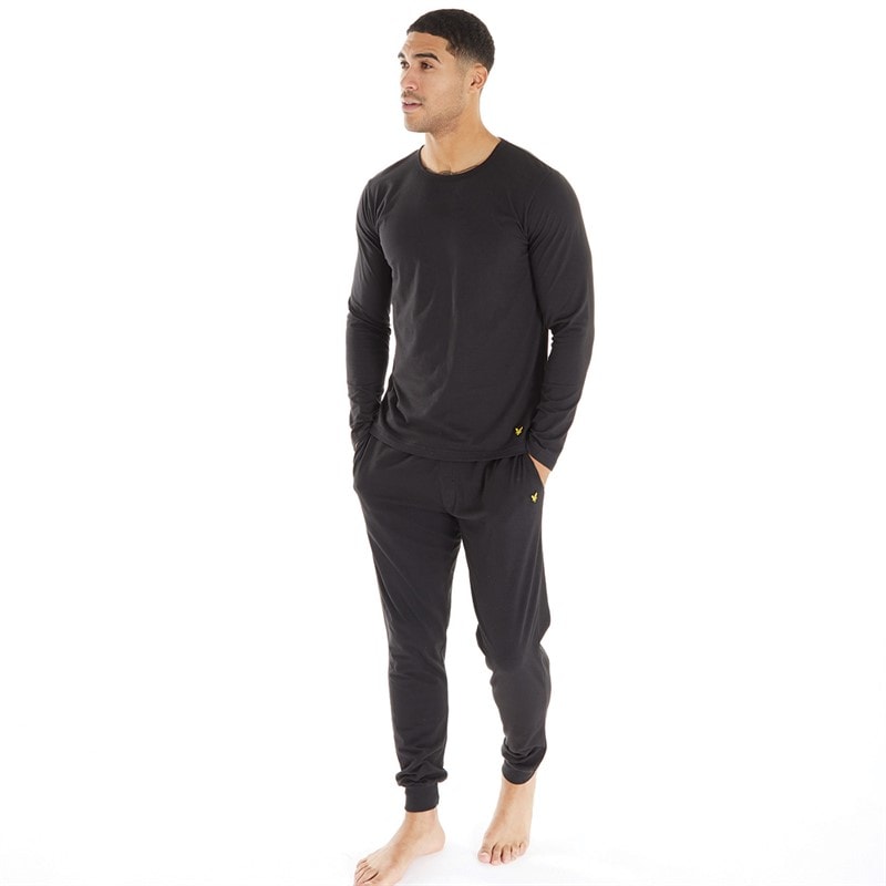 Lyle And Scott Vintage Mens Stanley Long Sleeve Top And Joggers Lounge Set Black - Image 1