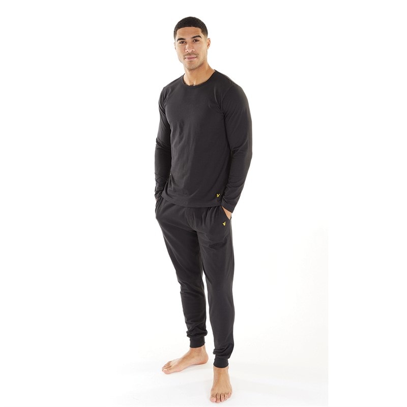 Lyle And Scott Vintage Mens Stanley Long Sleeve Top And Joggers Lounge Set Black - Image 4