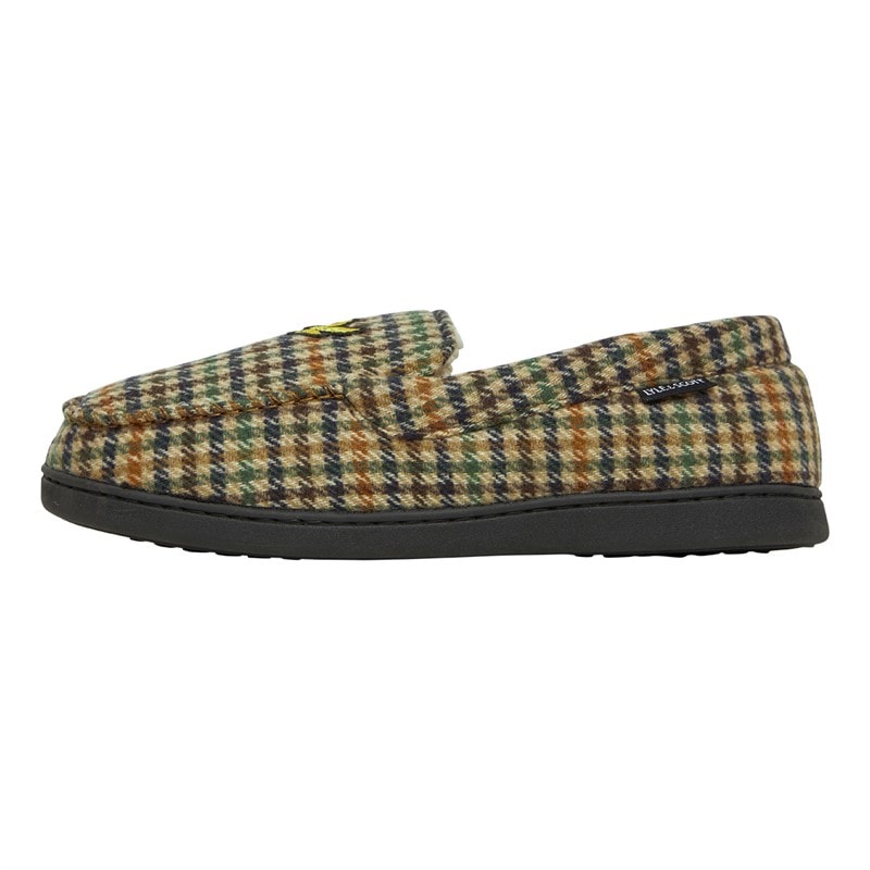 Lyle And Scott Vintage Mens Buster Mocasin Slippers Brown Houndstooth - Image 2