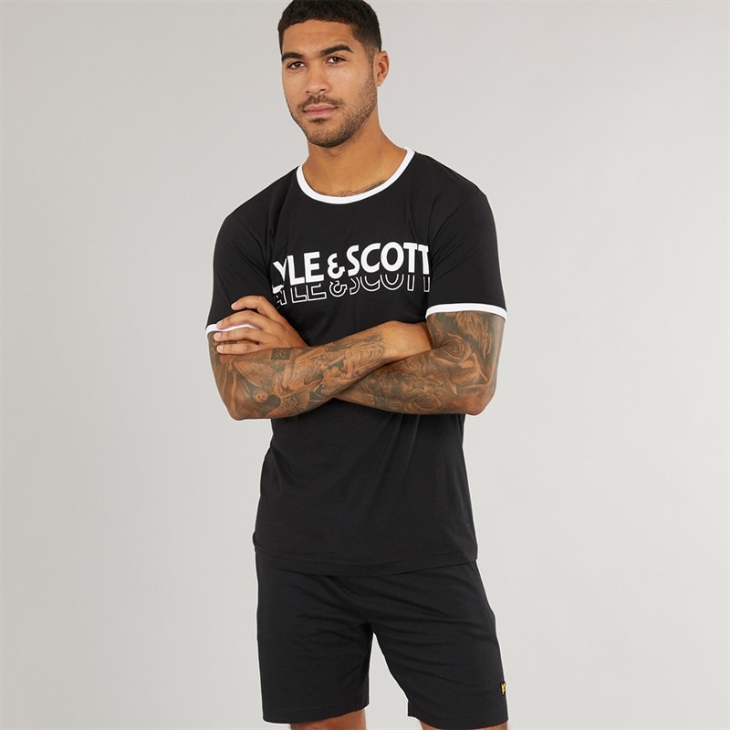 Lyle And Scott Vintage Mens Bodhi T-Shirt And Shorts Lounge Co-Ord Black