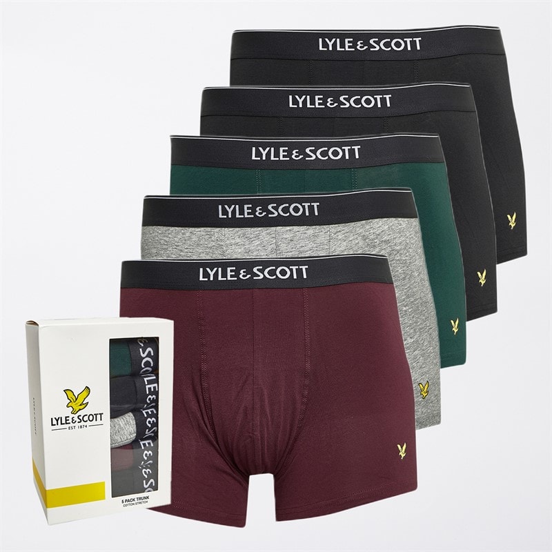 Lyle And Scott Vintage Mens Jackson Five Pack Boxer Trunks Black/Pine Grove/Grey Marl/Wine Tasting/Black - Image 1