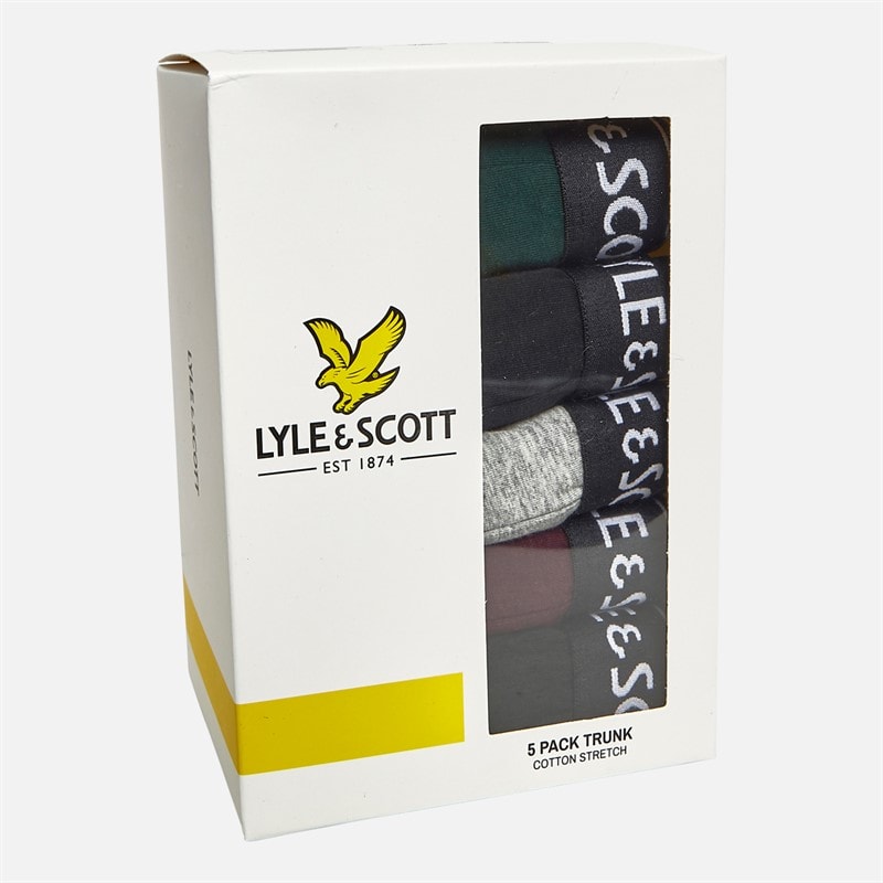 Lyle And Scott Vintage Mens Jackson Five Pack Boxer Trunks Black/Pine Grove/Grey Marl/Wine Tasting/Black - Image 3
