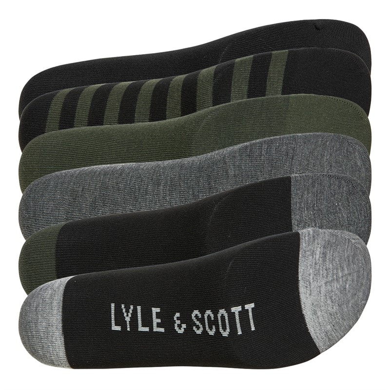 Lyle And Scott Vintage Mens Timothy Six Pack Socks Climbing Ivy/Black/Check/Stripe/Dark Grey Marl/Black - Image 2