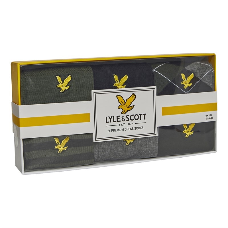 Lyle And Scott Vintage Mens Timothy Six Pack Socks Climbing Ivy/Black/Check/Stripe/Dark Grey Marl/Black - Image 3