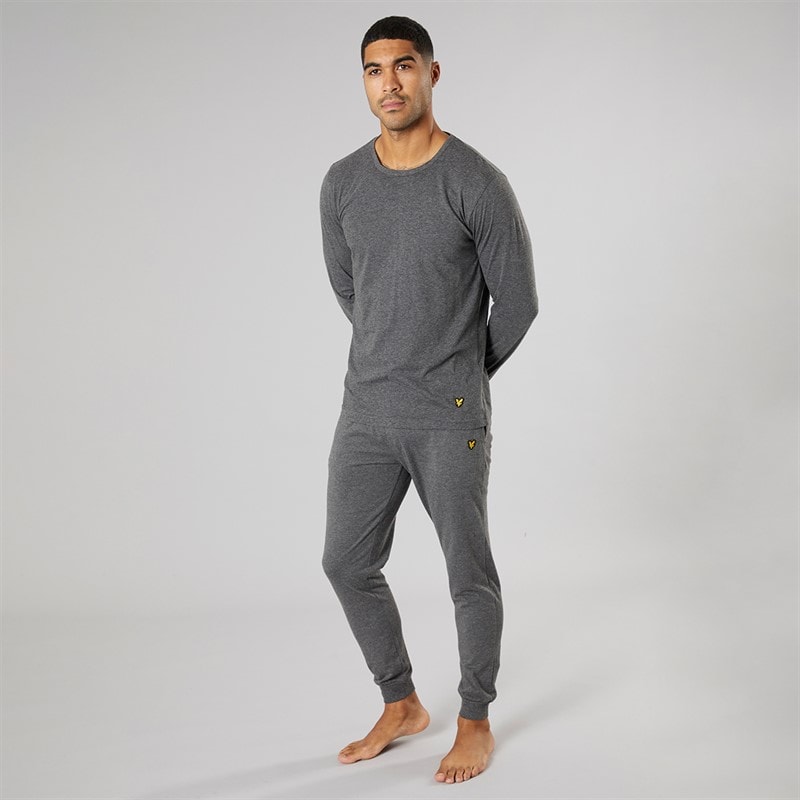 Lyle And Scott Vintage Mens Stanley Long Sleeve Top And Joggers Lounge Set Dark Grey Marl - Image 1
