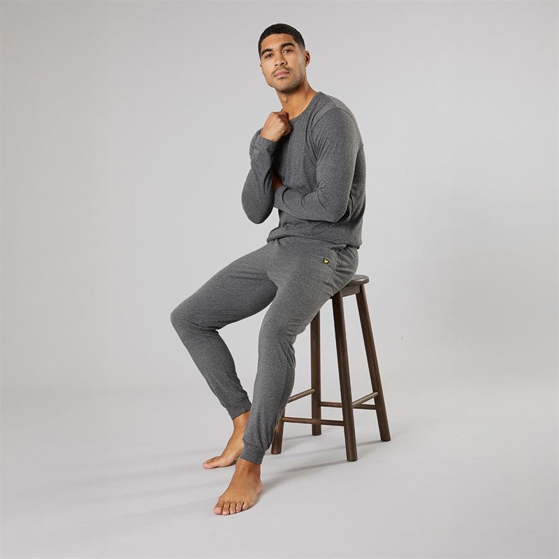 Lyle And Scott Vintage Mens Stanley Long Sleeve Top And Joggers Lounge Set Dark Grey Marl - Image 4