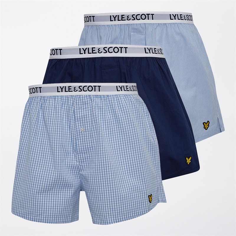 Lyle And Scott Vintage Mens Lenny Three Pack Woven Boxers Stripe/Peacoat/Chambray Blue Gingham - Image 1